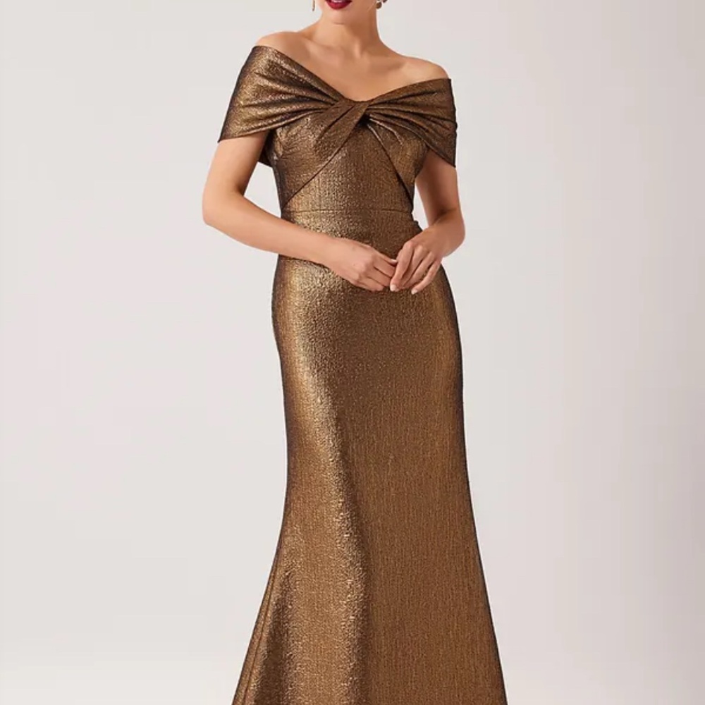Teri Jon Strapless Bronze Bow Dress
